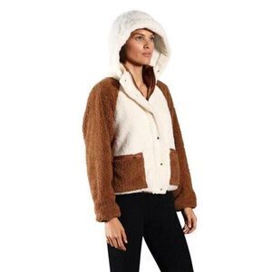 Revolve Plush Sherpa Teddy Jacket Womens Medium M Tan/ivory Removable Hood NEW